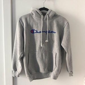 authentic champion hoodie with embroidered logo